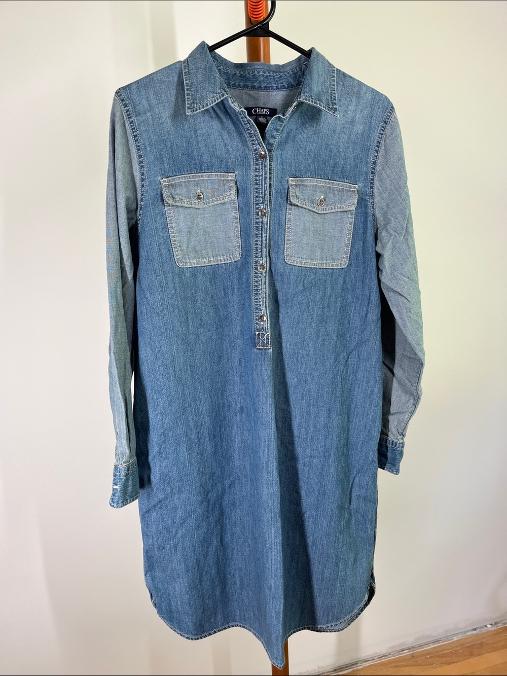 Chaps Denim Button-Front Shirt Dress - Light Blue